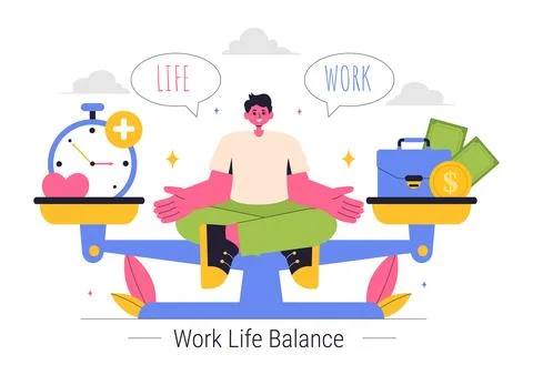 Work Life Balance Vector Illustration of a Person Balancing Job, Family and.. Stock Illustration