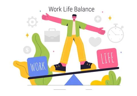 Work Life Balance Vector Illustration of a Person Balancing Job, Family and.. Stockillustratie