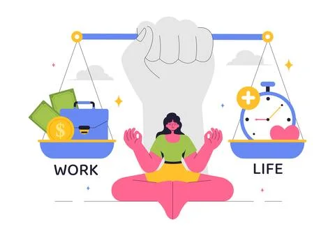 Work Life Balance Vector Illustration of a Person Balancing Job, Family and.. Stock Illustration