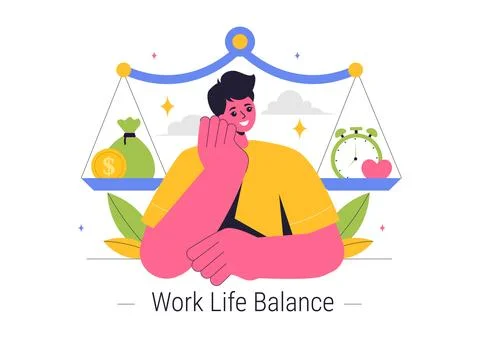 Work Life Balance Vector Illustration of a Person Balancing Job, Family and.. Illustrazione stock