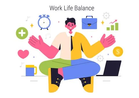 Work Life Balance Vector Illustration of a Person Balancing Job, Family and.. Stock Illustration