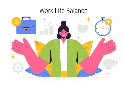Work Life Balance Vector Illustration of a Person Balancing Job, Family and.. Illustrazione stock