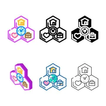 Work life integration variations time color icon vector Ilustración de archivo