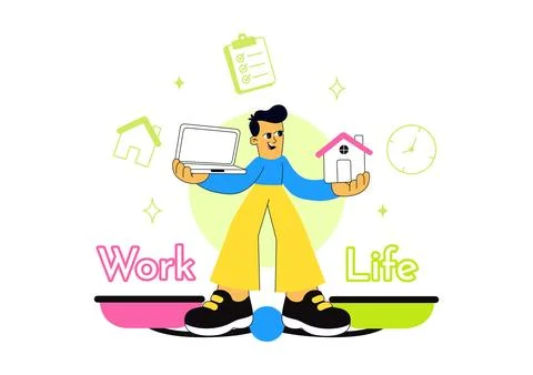 Work Life Integration Vector Illustration Featuring Balanced Professional D.. Illustration