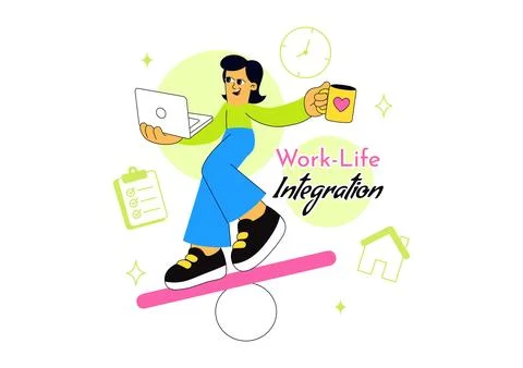 Work Life Integration Vector Illustration Featuring Balanced Professional D.. Illustration