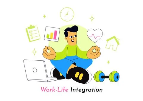 Work Life Integration Vector Illustration Featuring Balanced Professional D.. Illustration