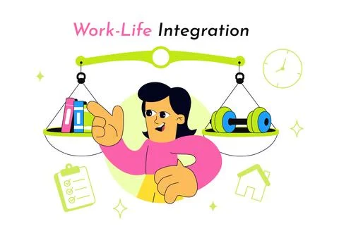 Work Life Integration Vector Illustration Featuring Balanced Professional D.. Illustration