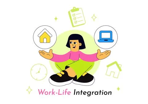 Work Life Integration Vector Illustration Featuring Balanced Professional D.. Illustration