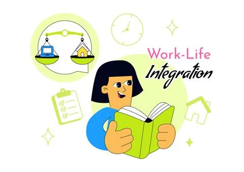 Work Life Integration Vector Illustration Featuring Balanced Professional D.. Illustration