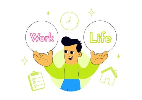 Work Life Integration Vector Illustration Featuring Balanced Professional D.. Illustration