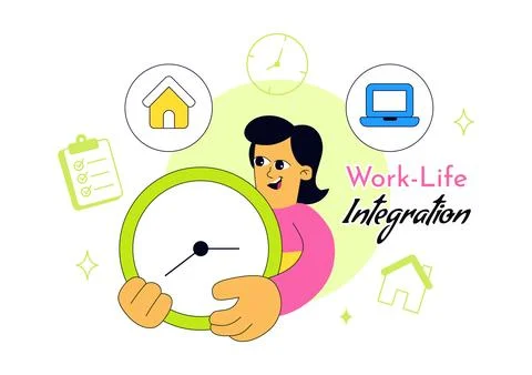 Work Life Integration Vector Illustration Featuring Balanced Professional D.. Illustration