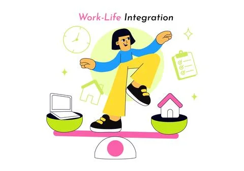 Work Life Integration Vector Illustration Featuring Balanced Professional D.. Illustration
