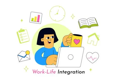 Work Life Integration Vector Illustration Featuring Balanced Professional D.. Illustration