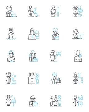 Work-Life linear icons set. Balance, Priorities, Stress, Productivity Stock Illustration
