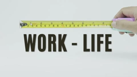 Work Life text or word and tape measure on a white background symbolizing Stock Footage 302130468