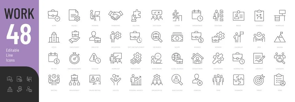 Work Line Editable Icons set 库存插图