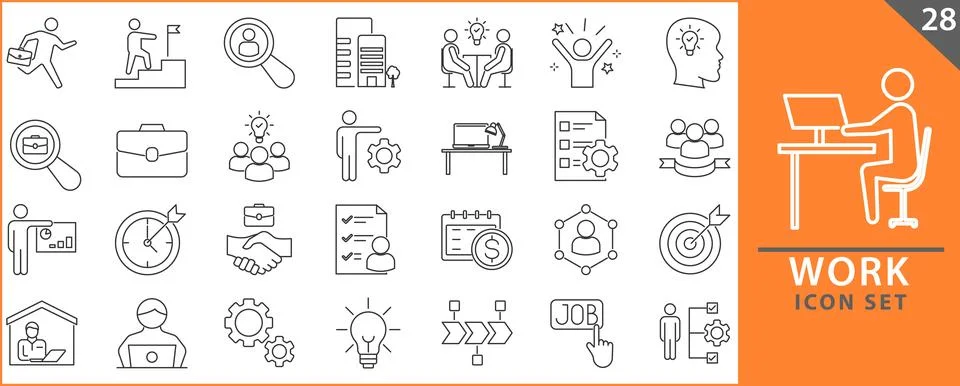 Work Line icon set Stock Illustration