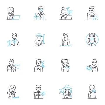 Work linear icons set. Employment, Occupation, Job, Profession, Career, Labor Stock Illustration