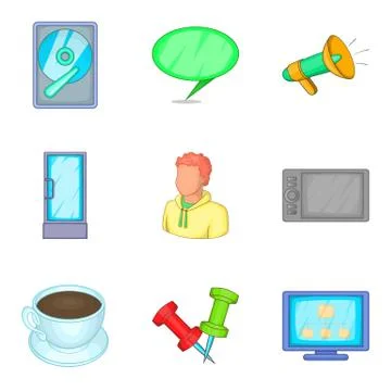 Work location icons set, cartoon style Illustrazione stock