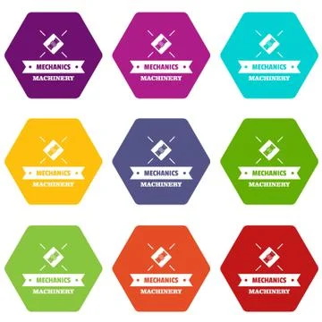 Work machinery icons set 9 vector Illustrazione stock