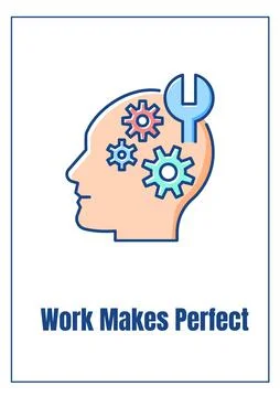 Work makes perfect greeting card with color icon element Stock Illustration