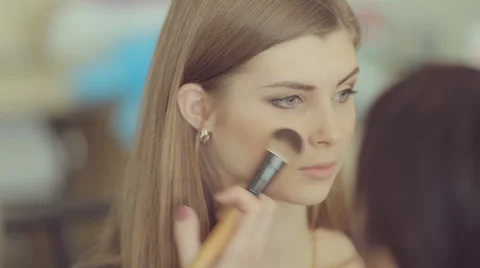 Work makeup artist and model before show Stock Footage 50358213