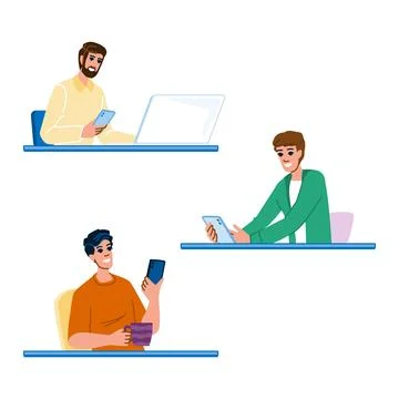 Work man using phone table vector Illustrazione stock