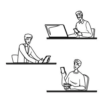 Work man using phone table vector Stock Illustration