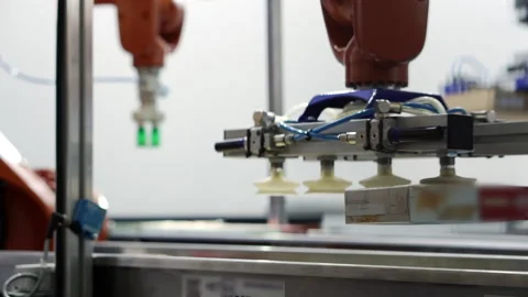 The work of the manipulator on the conveyor line. Stock Footage 156544521