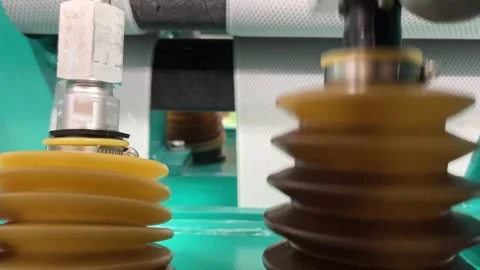 The work of the mechanical parts of the knitting machine Stock Footage 264051929