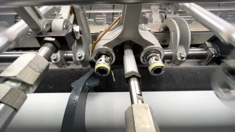 The work of the mechanical parts of the knitting machine Stock Footage 265861059