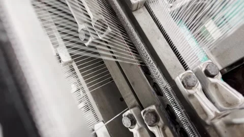 The work of the mechanical parts of the knitting machine Stock Footage 265868189
