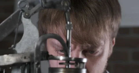 Work of Mechanism of Old Sewing Machine. Parts Movement. Piston. Thread Feed Stock Footage 148312842