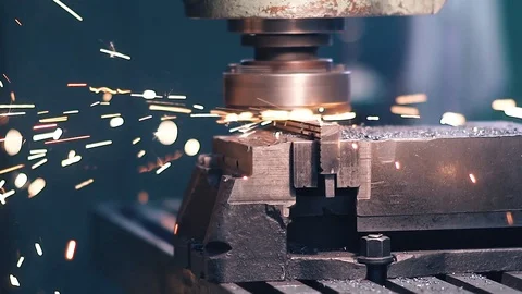 Work milling machine. Slow motion. Sparks from the metal during its processing. Stock Footage 104282542