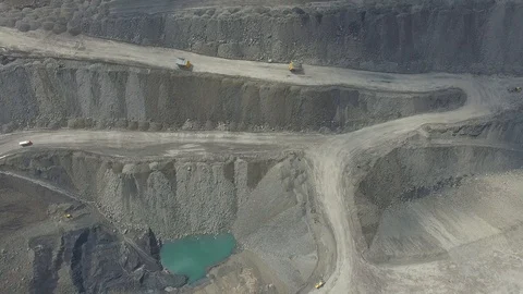 Work in a mining career. development of the career. aerial view Stock Footage 95545333