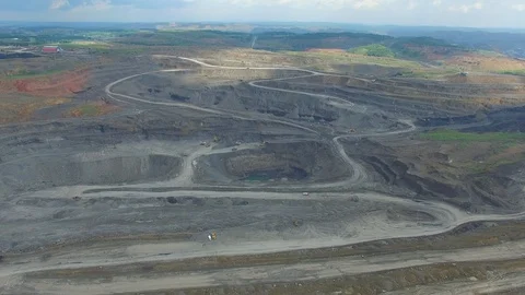 Work in a mining career. development of the career. aerial view Stock Footage 95545594