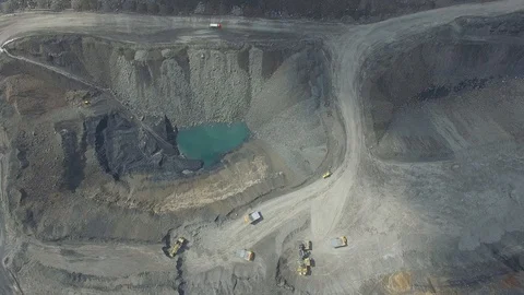 Work in a mining career. development of the career. aerial view Stock Footage 95545611