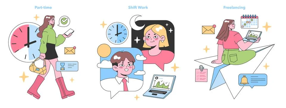 Work modes set. Flat vector illustration Stock Illustration