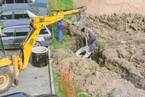 Work near the parking lot. Foto stock