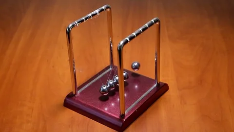 Work of Newton's pendulum, general plan Stock Footage 82800804