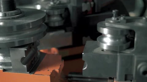 Work of the numerically controlled pipe bender machine. Close-up Video stock 179700057
