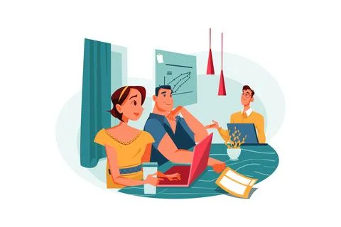 Work in the office. Business negotiations at a table in the room. Stock Illustration