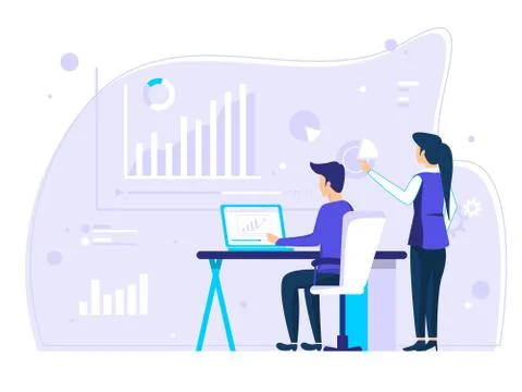 Work by office co-workers. shows the results of the company's annual data. us Stock Illustration