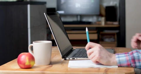 Work in office with laptop and writing Stock Footage 156862385