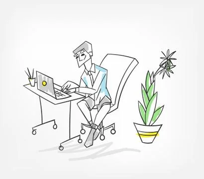 Work in office laptop vector illustration man Stock Illustration