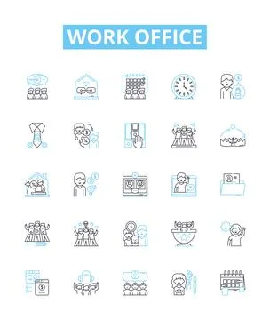 Work office vector line icons set. Workplace, Desk, Office, Computer, Chair Stock Illustration