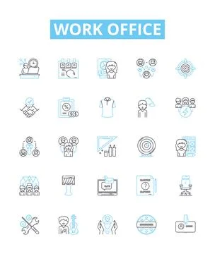 Work office vector line icons set. Workplace, Desk, Office, Computer, Chair Illustrazione stock