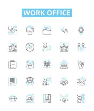 Work office vector line icons set. Workplace, Desk, Office, Computer, Chair 스톡 일러스트