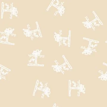Work with oil rigs line vector seamless pattern Stockillustratie