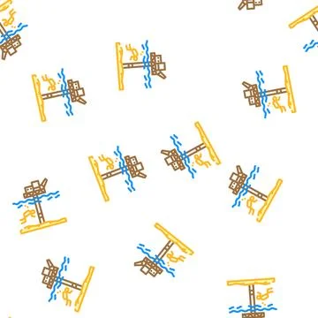 Work with oil rigs vector seamless pattern Stock Illustration